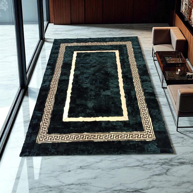 Dark Green Rabbit Fur Rug, Handmade Rex Rabbit Carpet, Custom Size Soft