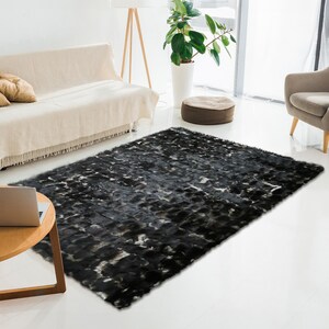 Real Black Fox Fur Rug, Fluffy Black Shaggy Rug, Genuine Fox Fur Carpet, Soft High-Pile Fur Living Room Rug, Farmhouse Rug, Luxury Home Gift