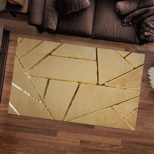Brown  & Gold Fur Rug, Brown Plush Carpet with Gold Lines, Ultra Soft Shaggy Area Rug, High Quality Faux Fur Plush Rug, Luxury House Gift