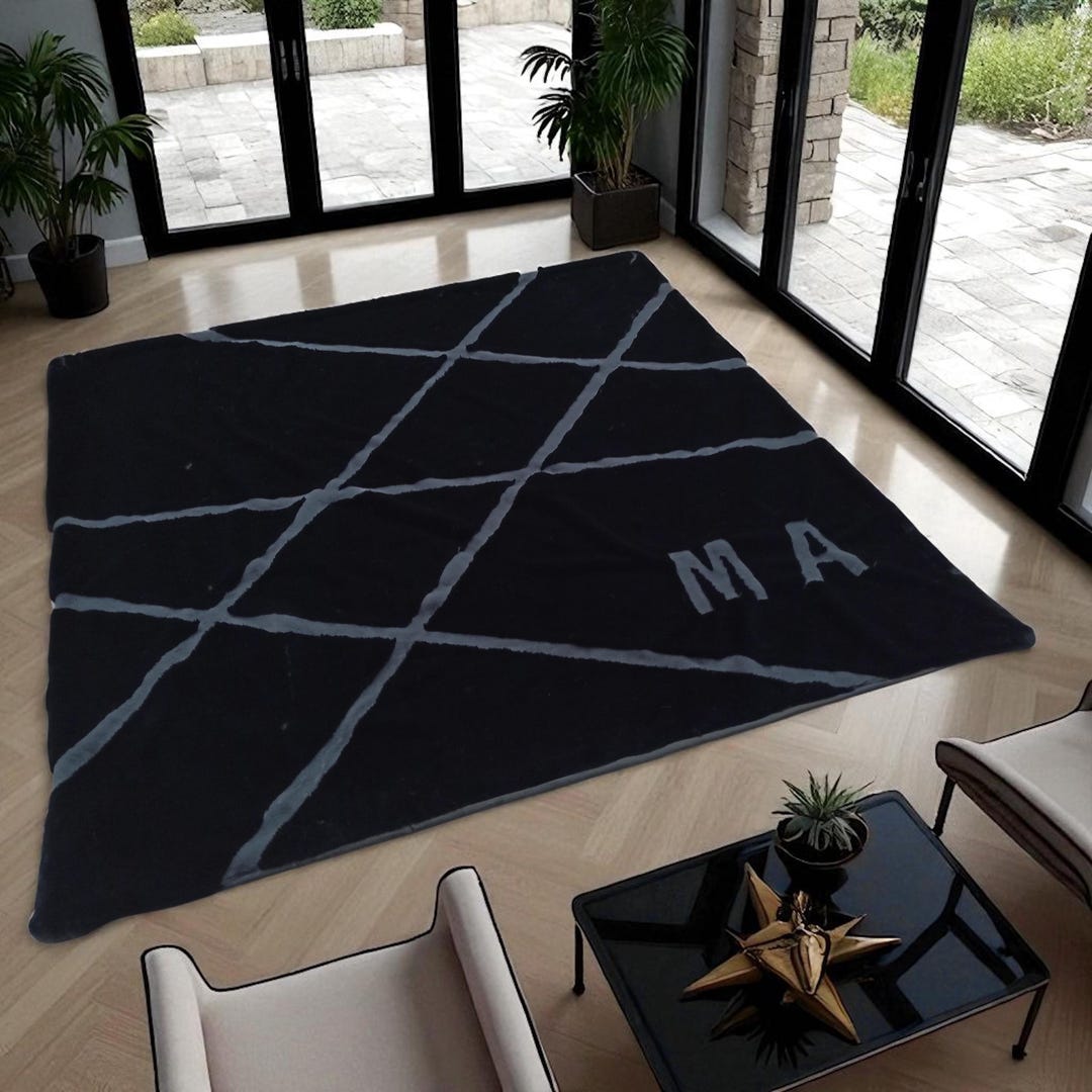 Plush Monogram Rug, Black Faux Fur, Personalized Letters (custom Sizes ...