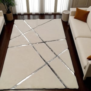 Ultra Soft Modern Living Room Carpet, White Modern Faux Fur Carpet, Custom Size Shaggy Rug, Luxury Living Room Floor Decor, Home Decor Gift