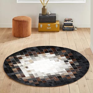 Tappeto rotondo in pelle patchwork: pelle di mucca naturale (disponibili misure personalizzate)