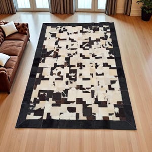 Handmade Patchwork Cowhide Rug – Modern Brown and White Leather Rug