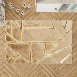 Beige Plush Rug – Soft Fluffy Geometric Shaggy Carpet, Modern Cozy Area Rug for Bedroom or Living Room, Custom Size Plush Rug