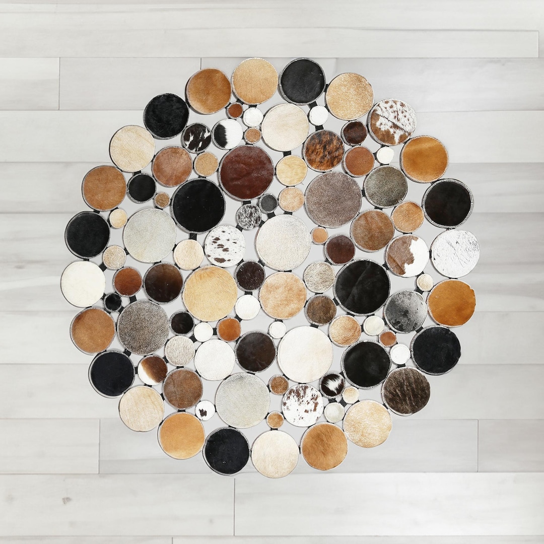Round Cowhide Leather Patch Rug main image 1