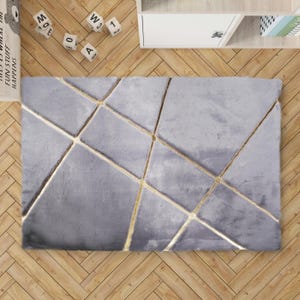 Gray & Gold Fur Plush Rug, Geometric Design Gold Striped Shaggy Carpet, Modern Geometric Fur Rug, Soft  Fluffy Area Rug, Elegant Home Gift