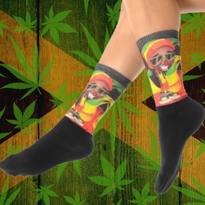Unisex Bob Marley Cartoon Socks, Urocze skarpetki z nadrukiem Jamajki, Zabawne skarpetki z chwastami, Nowoczesne akcesoria na Instagram, Wymyślny szalony prezent na imprezę