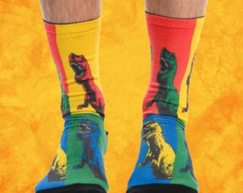 Funny Socks Dinosaur T-Rex, Odd Crazy Tyrannosaurus Socks, Modern Office Socks, Fancy Instagram Accessories Socks, Original Gift for Him