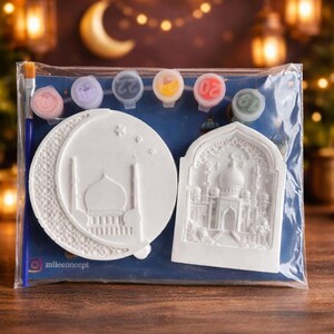 DIY Ramadan Painting Kit for Kids & Adults, Crescent Mosque Plaster Craft Set, Eid Mubarak Activity Gift, Islamic Art Painting Craft Box