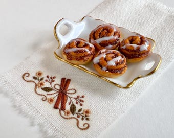 1:12 miniatuur kaneelbroodjes, poppenhuis, bakkerij, gebak en theeset, handgemaakt verzamelobject