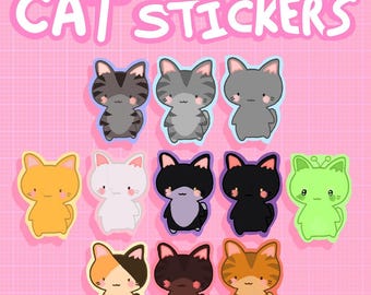Cat Stickers - Tuxedo, Tabby, Ginger, Calico, White, Grey, Black, Alien Cat - : 2.16" x 2.95"