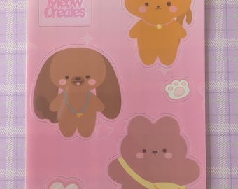Woodsy Sticker Sheet, Puppy, Cat, Bear Characters