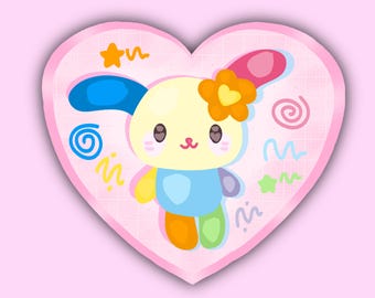 Usahana Heart Holographic Sticker – Sanrio Pastel Bunny Vinyl Sticker, Cute Kawaii Floral Sticker for Journals, Planners & Gifts