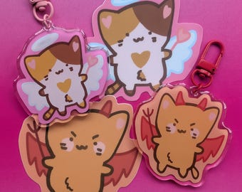 Angel n Devil Cat Stickers & Keychain