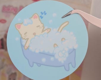 Whimsical Cat Bubble Bath Sticker