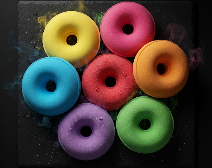 Colorful Donut Bath Bomb | Extra Fizzy Bath Doughnut | Large Relaxing Bath Fizzer | Spa Gift Set, Self-Care Gift, Kids Bath Time