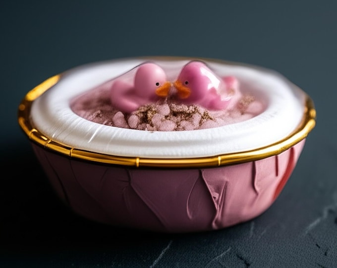 Duck Bath Bomb with Red Sea Salt, Cute Bath Treasure, Relaxing Spa Gift for Her, Whimsical Rubber Ducky Soap Fizzy, Kids Bath Fun