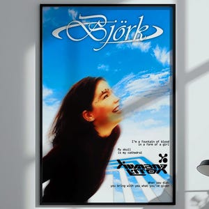 Poster digitale di Bjork, musica alternativa indie pop, decorazione da parete anni '90, stampa eterea di musica scandinava, copertina di album, decorazione per studio o camera da letto