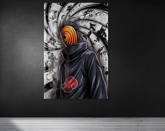 Anime Masked Bösewicht Glaswandkunst, Spiralmaske Charakter Poster, dunkles Manga Stil Dekor, UV gedruckte Glaswandkunst