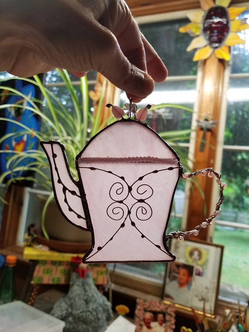 Stained Glass Pink teapot Suncatcher
