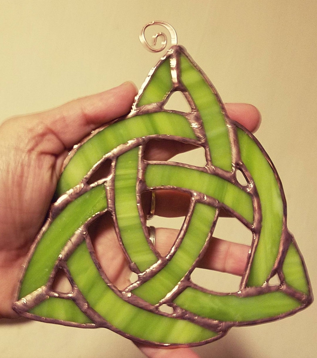 Lime Green Stained Glass Triquetra Trinity Knot Suncatcher Etsy