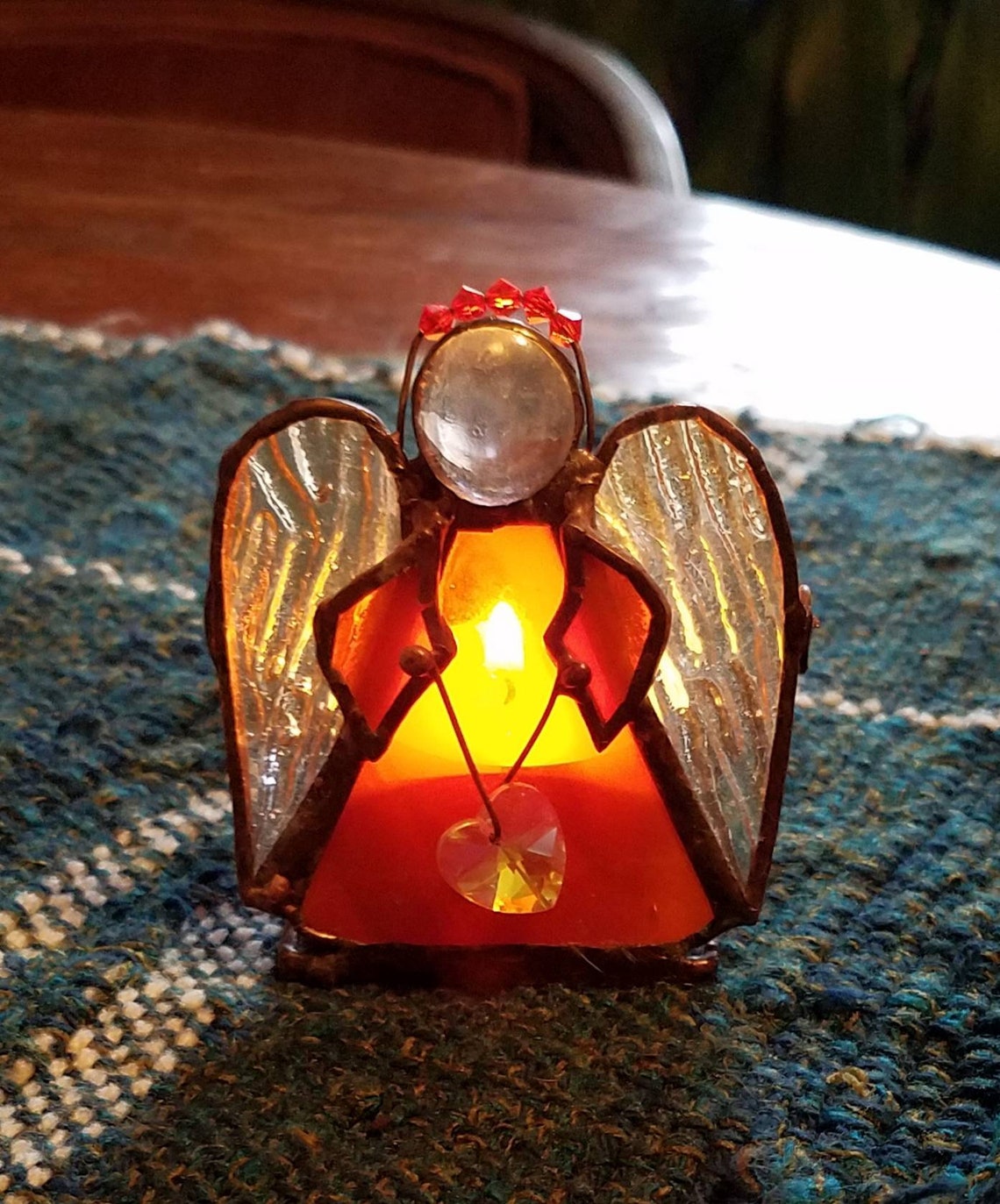 Orange Stained Glass Angel Tea Light Holder Etsy