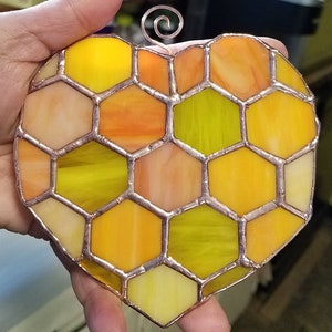 Honeycomb heart stained glass Suncatcher