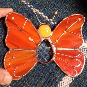 Orange rainbow butterfly stained glass Suncatcher