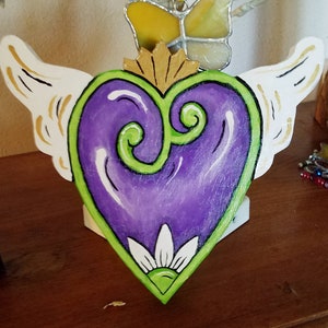 Folk art Milagros wooden heart