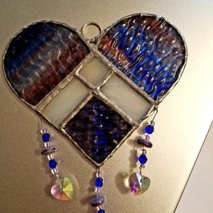 Stained glass heart Suncatcher in purples and Blues