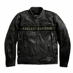 Blouson moto en cuir noir Harley Passing Link Triple Vents Cafe Racer pour hommes