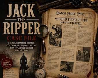 Jack the Ripper Falldatei | 10 Seite druckbare PDF | Historisches Dossier | Viktorianisches True Crime | Sofort Download