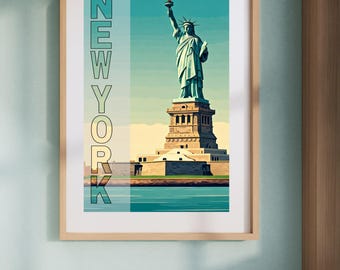 New York City Digital Art Print | Statue of Liberty Wall Decor | NYC Travel Poster | Instant Download