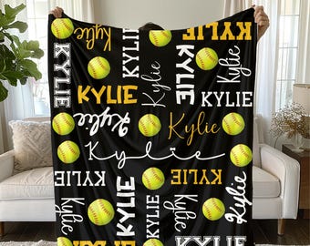 Personalized Softball Blanket | Velveteen Plush Throw, Custom Name