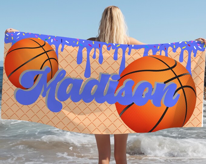 Personalized Basketball Beach Towel, Sports Team Gift