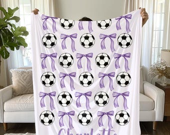 Personalized Soccer Blanket, Bow Design, Team Gift