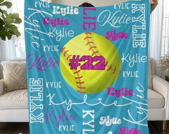 Personalized Softball Team Blanket: Plush Velveteen Throw