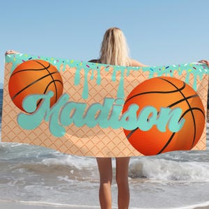 Basketball Beach Towel, Personalized Gift for Basketball Player, Team Gift - Custom Sports Towel, Unique Swimming Towel, Sports Fan Towel,