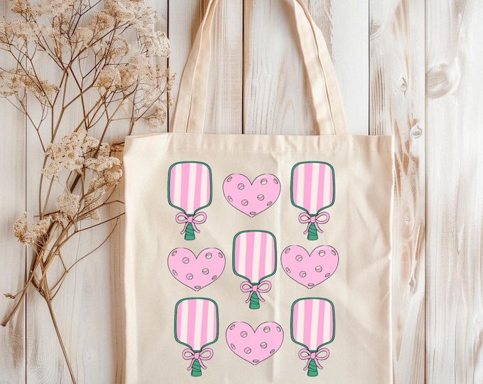 Pickleball Heart Paddle Cotton Canvas Tote Bag