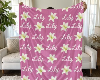Manta de terciopelo personalizada con diseño de lirio: Manta floral