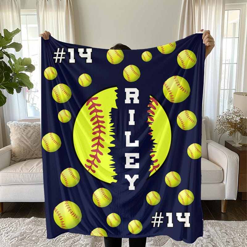 Softball Blanket, Softball Gift, Custom Softball Team Blanket, Softball Coach Gift, Softball Mom Gift, Personalized Softball Blanket