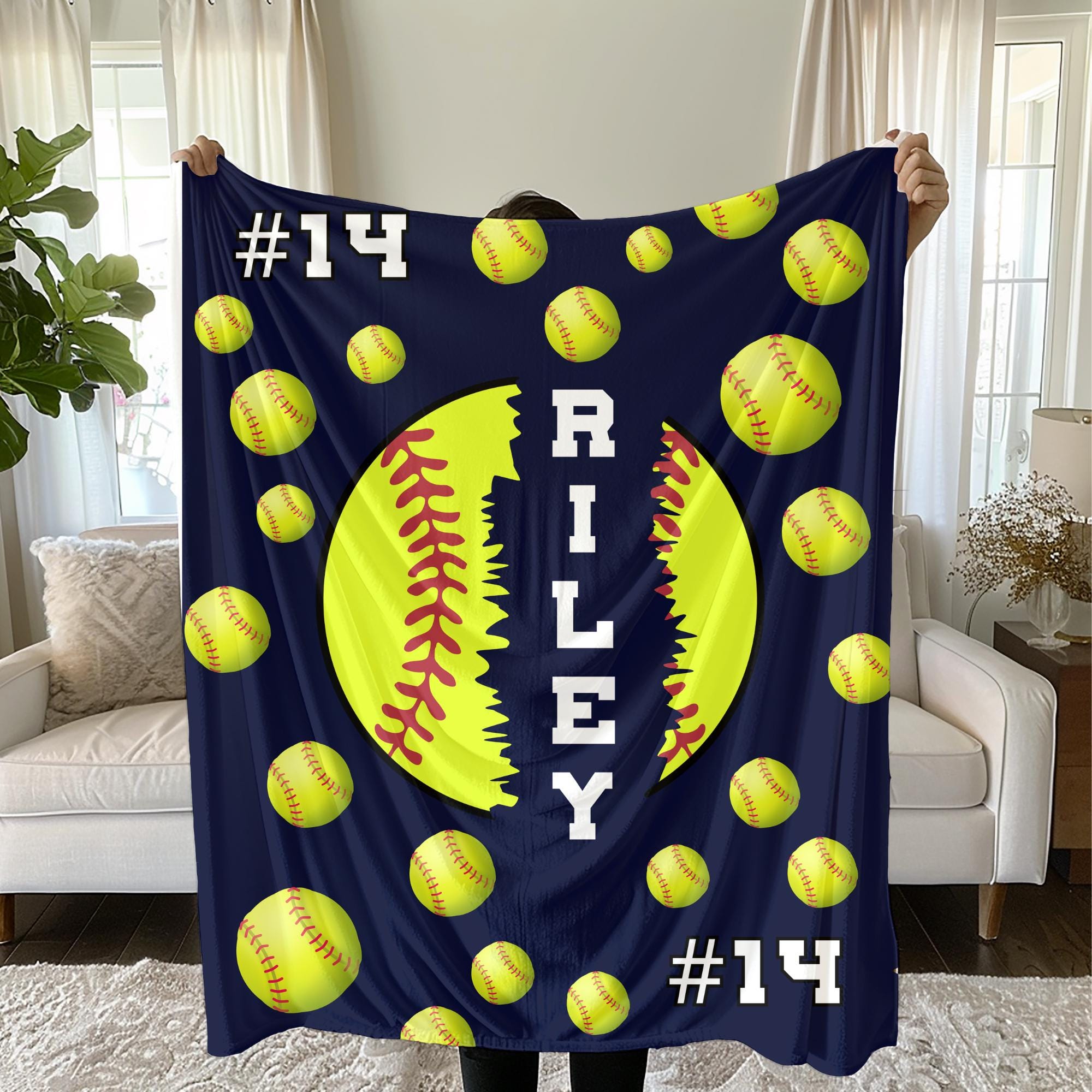 Softball Blanket, Softball Gift, Custom Softball Team Blanket, Softball Coach Gift, Softball Mom Gift, Personalized Softball Blanket