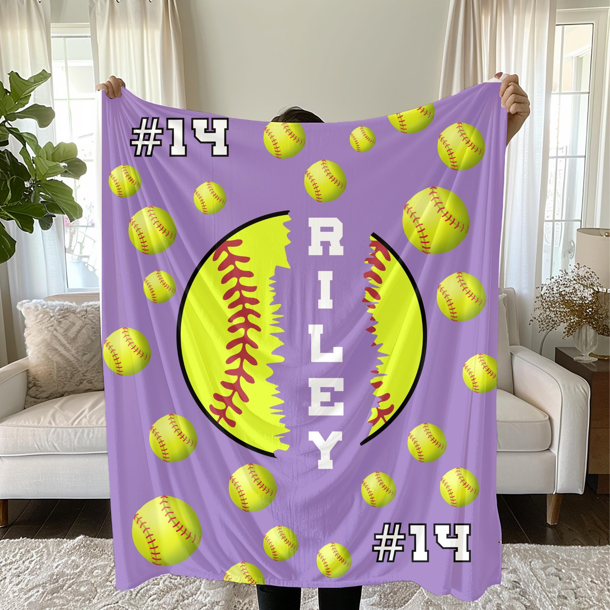 Softball Blanket, Softball Gift, Custom Softball Team Blanket, Softball Coach Gift, Softball Mom Gift, Personalized Softball Blanket