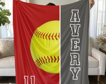 Personalized Softball Name Blanket| Velveteen Plush Blanket