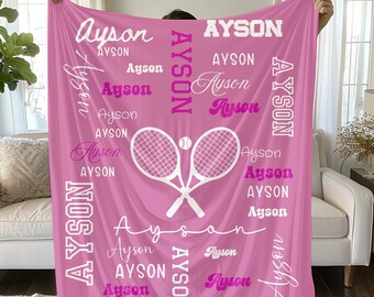 Custom Tennis Name Blanket Velveteen Plush Blanket | Personalized Sports Throw