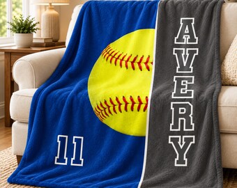 Personalized Softball Name Blanket| Velveteen Plush Blanket