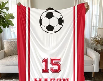 Personalized Soccer Blanket: Custom Name Throw, Team Colors Bedding