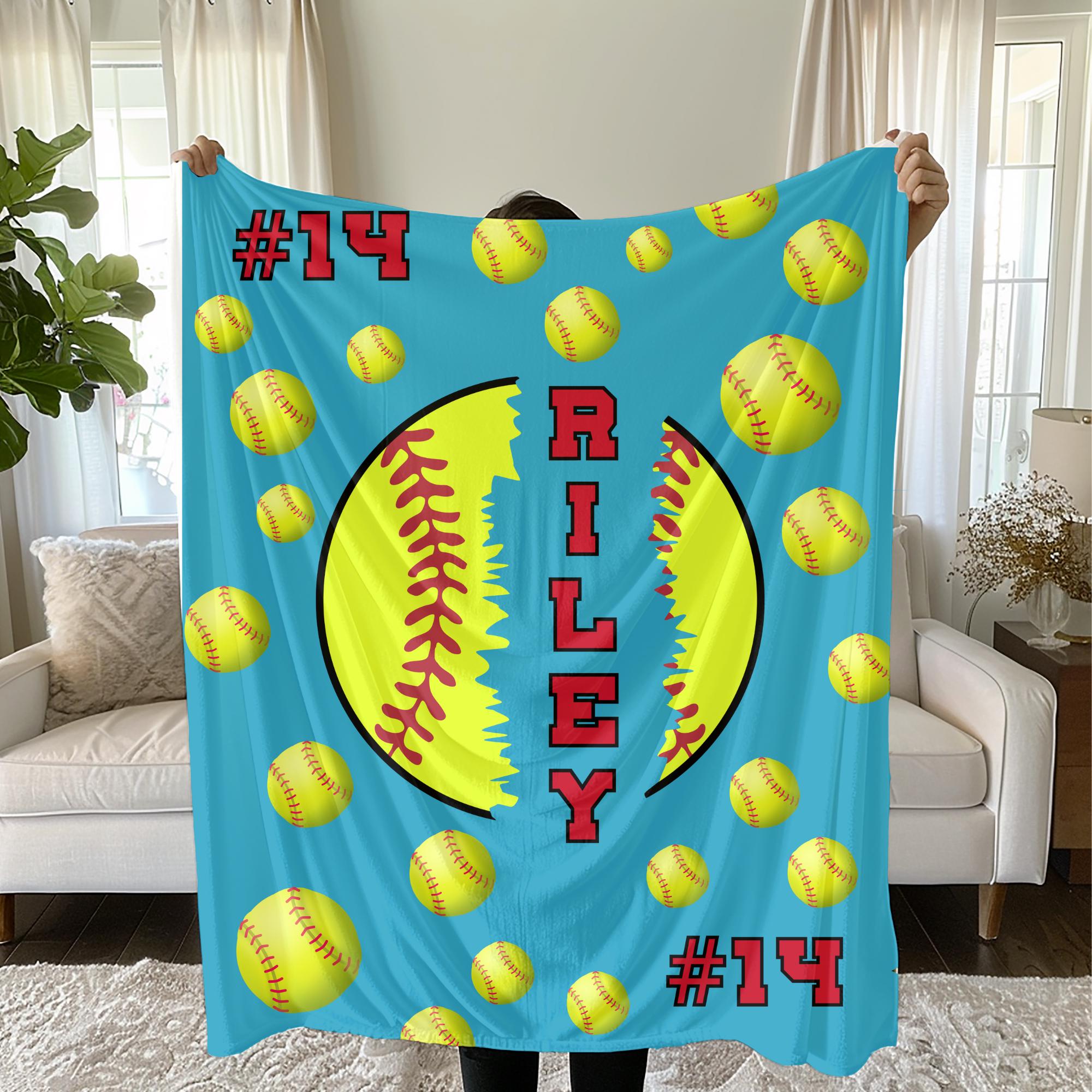 Softball Blanket, Softball Gift, Custom Softball Team Blanket, Softball Coach Gift, Softball Mom Gift, Personalized Softball Blanket