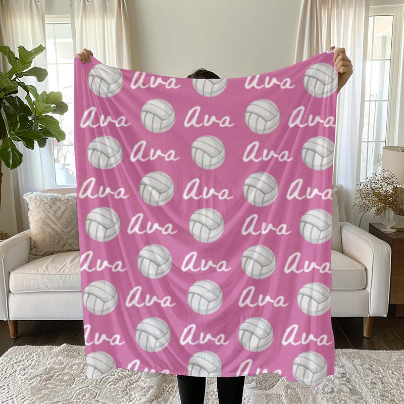 Personalized Volleyball Blanket: Plush Velveteen Sports Gift