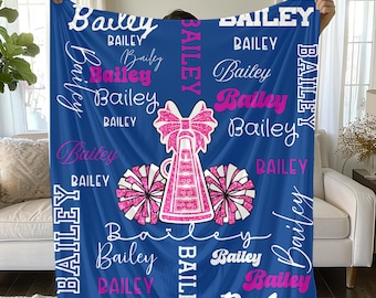 Cheer Blanket Personalized, Custom Girls Name Blanket, Cheerleader Gift Blanket, Cheer Team Gift, Senior Cheer Gift, Cheer Birthday Gift